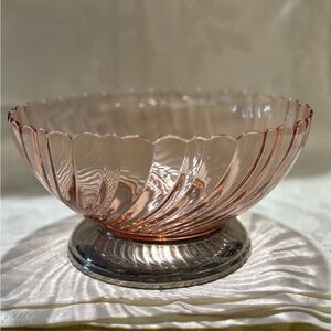 Vintage 1960’s Arcoroc French Pink Swirl Large Bowl on Silver Stand